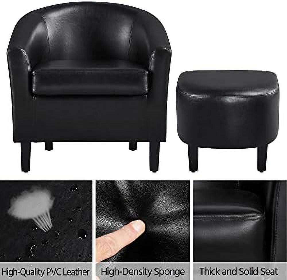 Black PU Leather Barrel Accent Chair with Ottoman F988