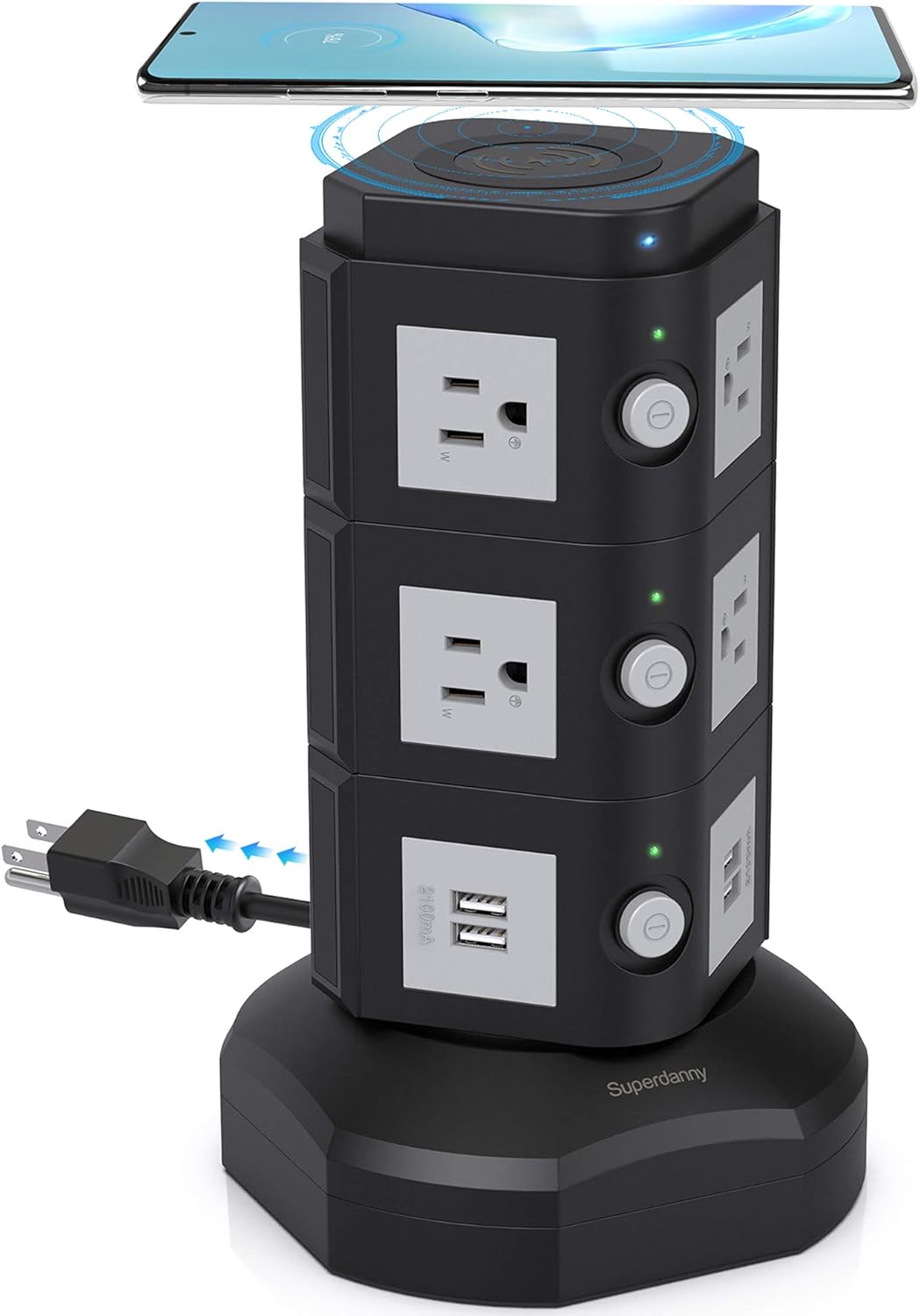 Gold 13A Surge Protector Tower with 10 AC Outlets and 4 USB Slots, Pack of 2 C47405