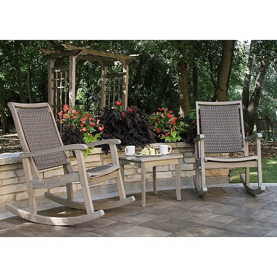 3-Piece Grey Eucalyptus Wicker Rocking Chair Set O39142