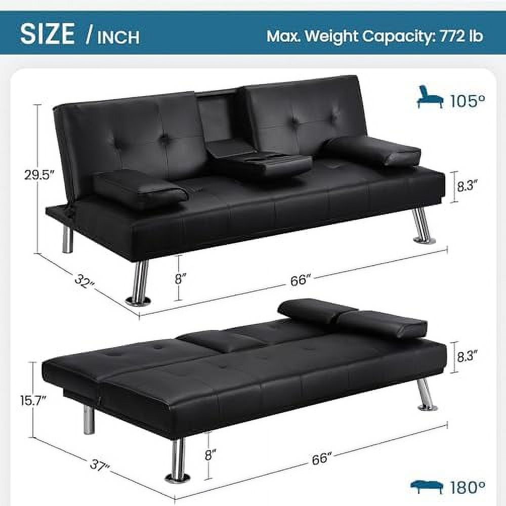 Gray Faux Leather Sofa Bed Futon with Armrest J549596