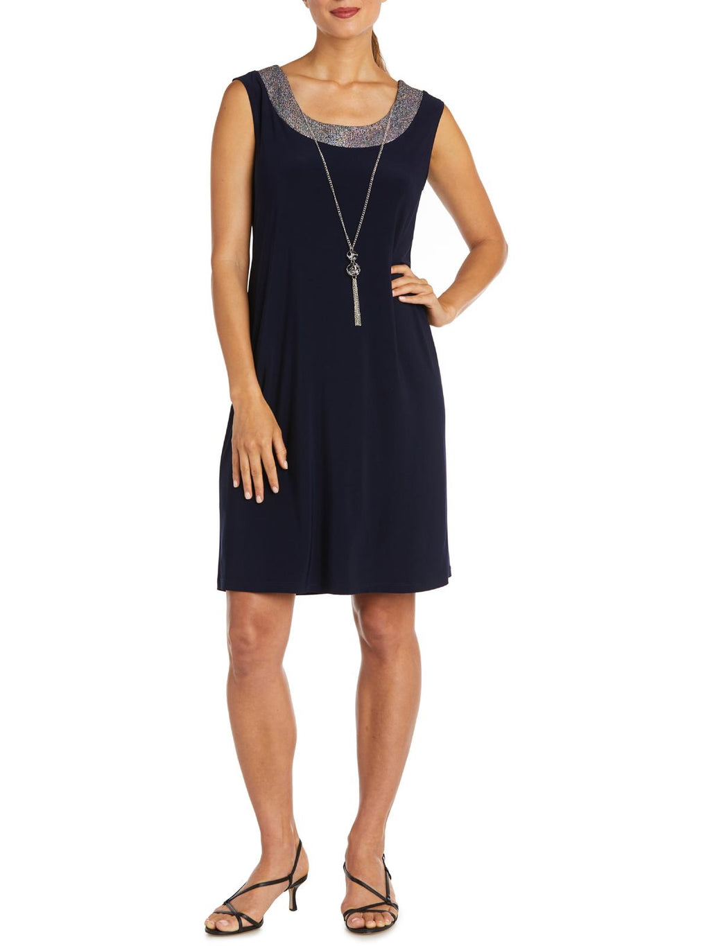 2 Piece Foil Knit Sleeveless Knee-Length Dress with Jacket A910915