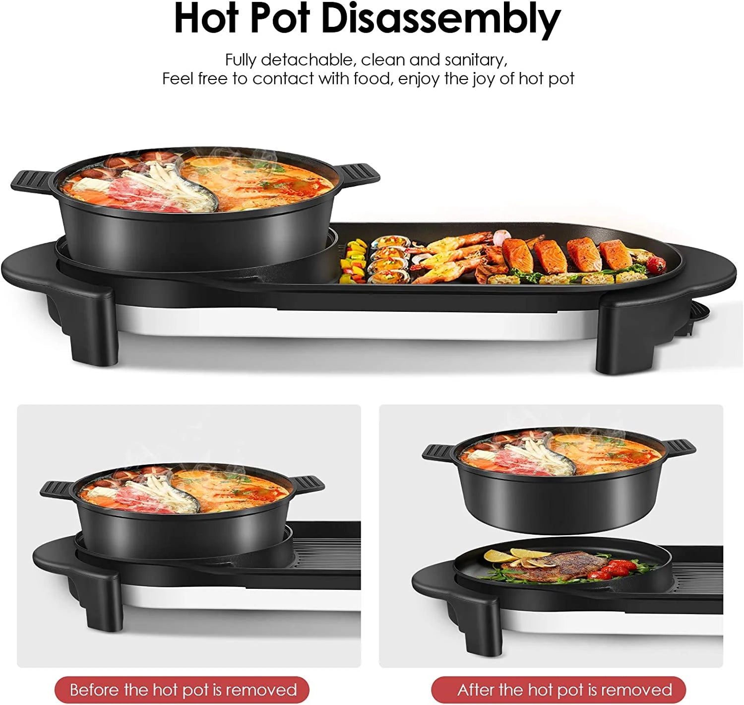 Electric Hot Pot with Grill, Removable Non-Stick Hotpot, 110V H696541