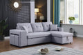 Light Gray Linen Fabric Reversible Sleeper Sectional with Storage Chaise and 2 Stools Z51049