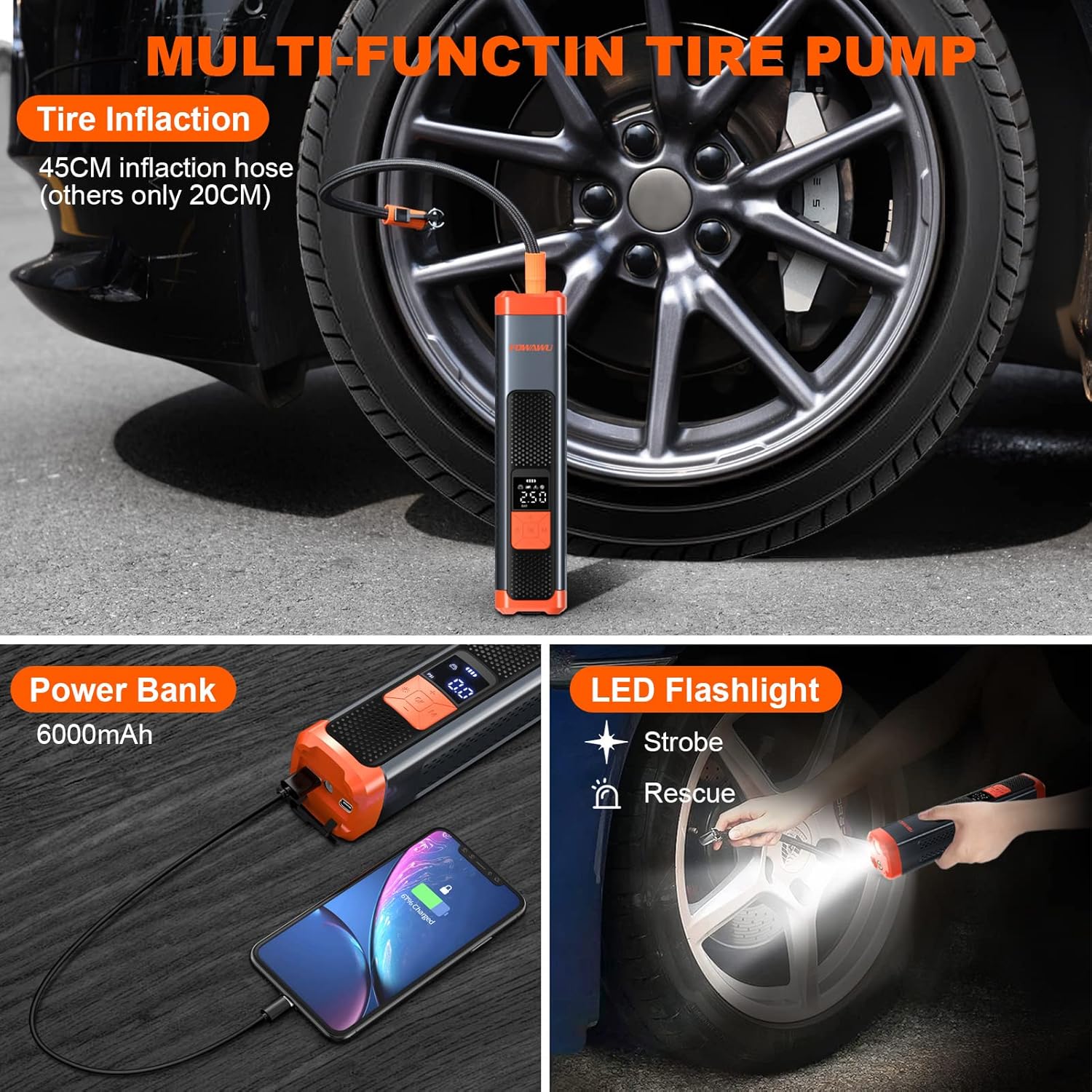 6000mAh 150PSI Tire Inflator Portable Air Compressor with LCD, Pack of 2 M381890