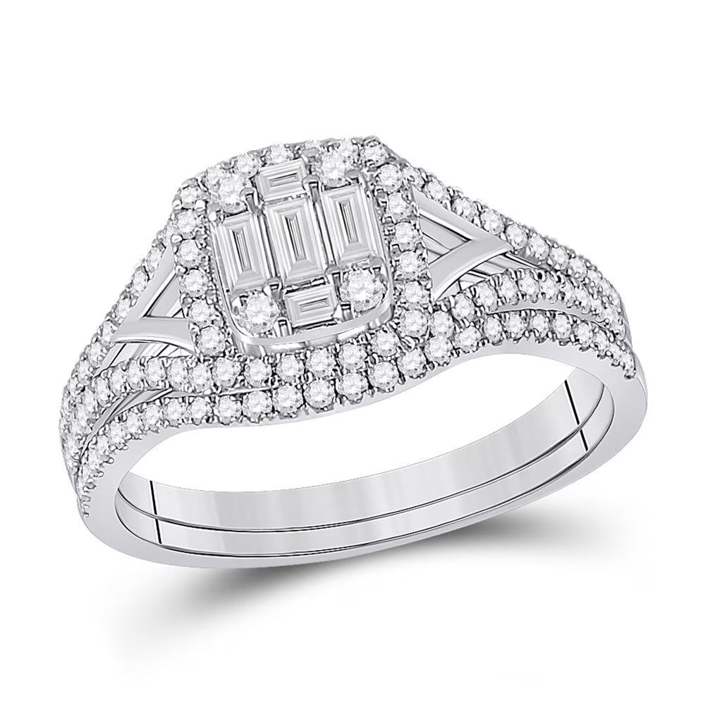 14k White Gold Baguette Diamond Bridal Wedding Ring Set 5/8 Cttw L636816