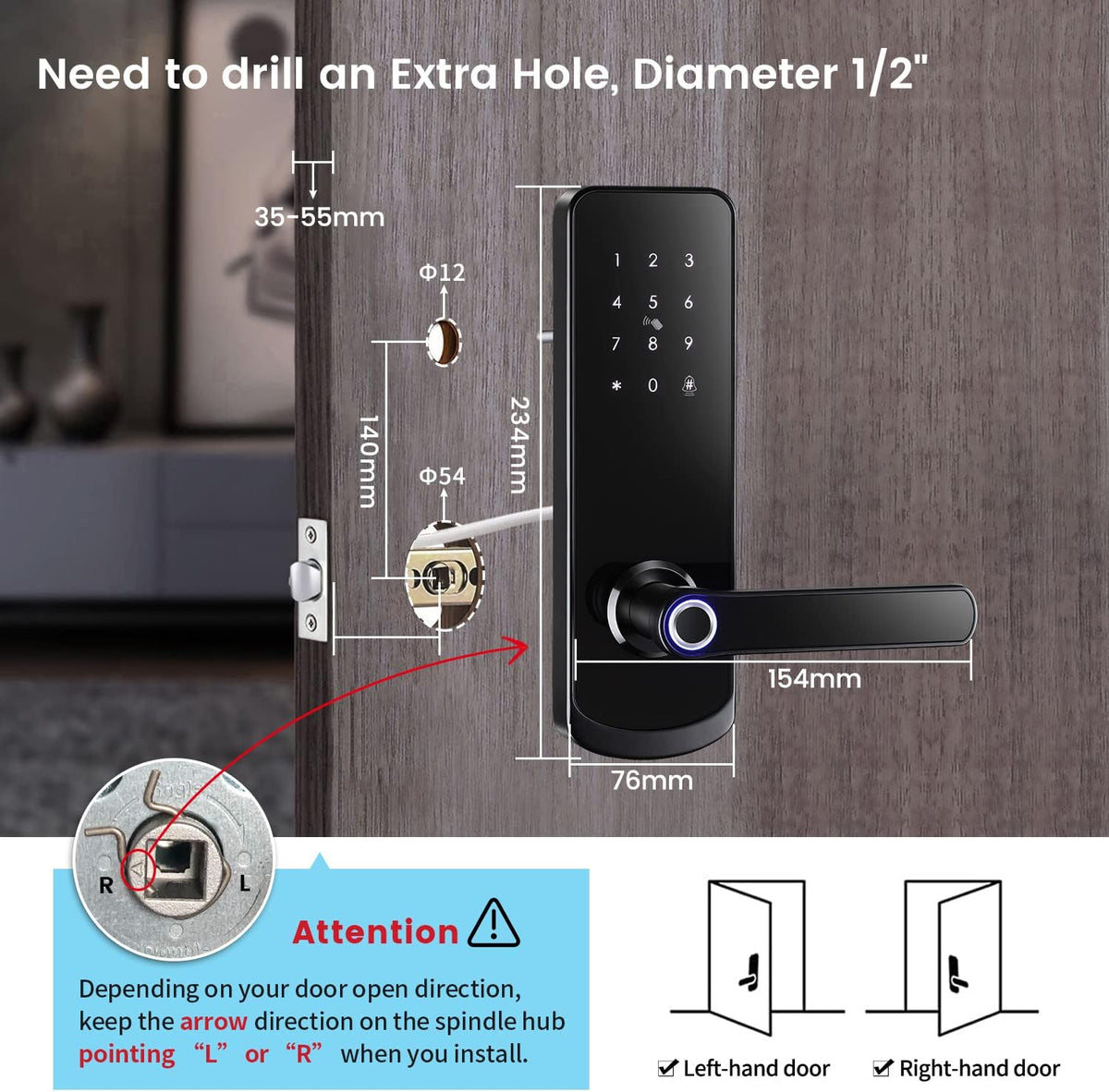 Fingerprint Smart Door Lock with Reversible Handle Y41514
