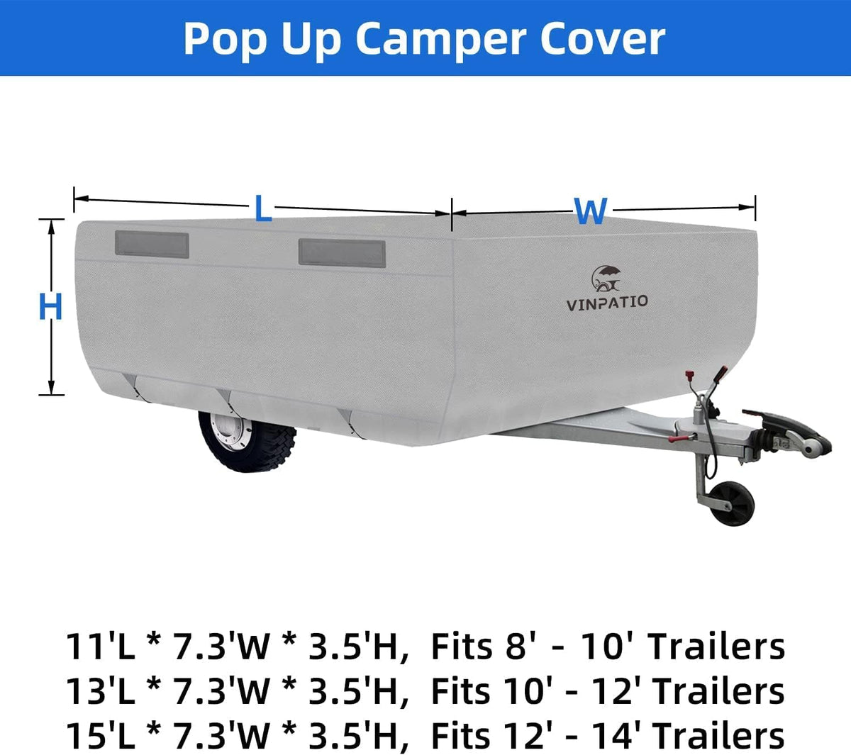 3 Layers Polypropylene Pop Up Camper Cover Fits 12' - 14' Trailers, Grey A2590