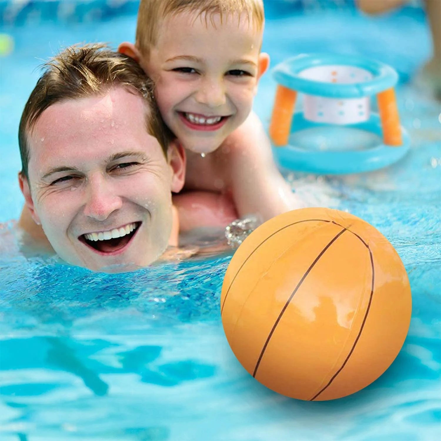 Light Blue Inflatable Volleyball Net & Basketball Hoops Pool Float Set Q4910