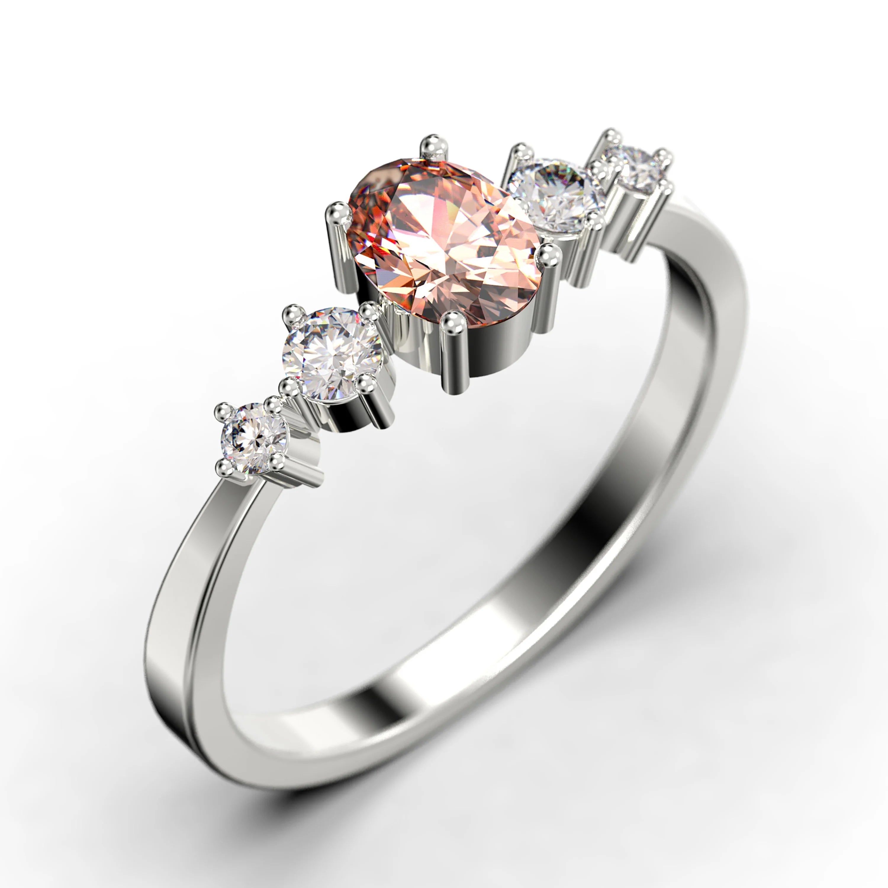 Oval Cut Morganite And Diamond Moissanite Engagement Ring in 925 Sterling Silver With 18k White Gold Plating N997262