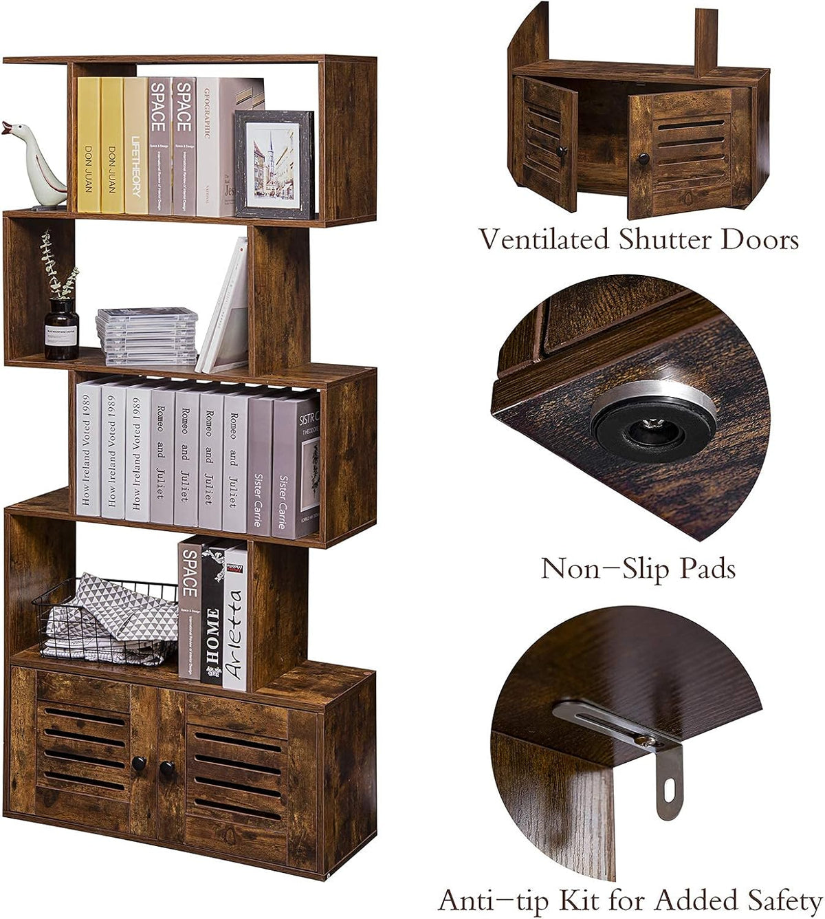 5-Tier Wooden Bookcase with Doors L392001