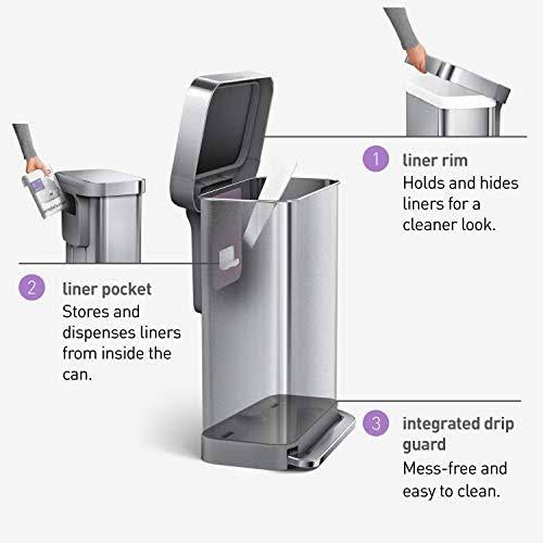 Brushed Stainless Steel Kitchen Step Trash Can T41347