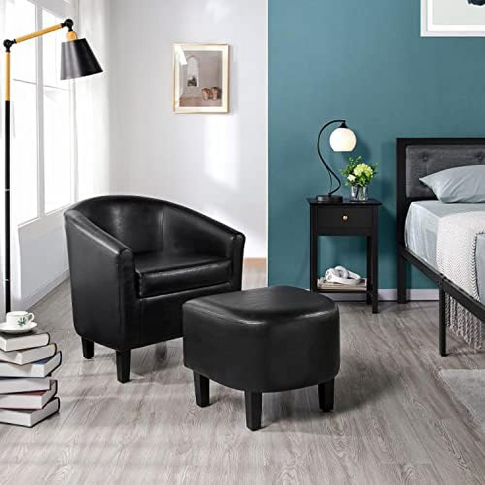 Black PU Leather Barrel Accent Chair with Ottoman F988