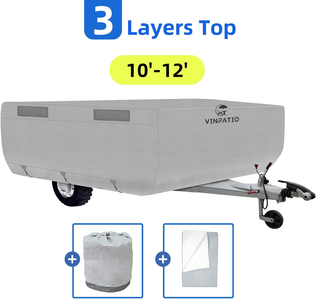 3 Layers Polypropylene Pop Up Camper Cover Fits 12' - 14' Trailers, Grey A2590