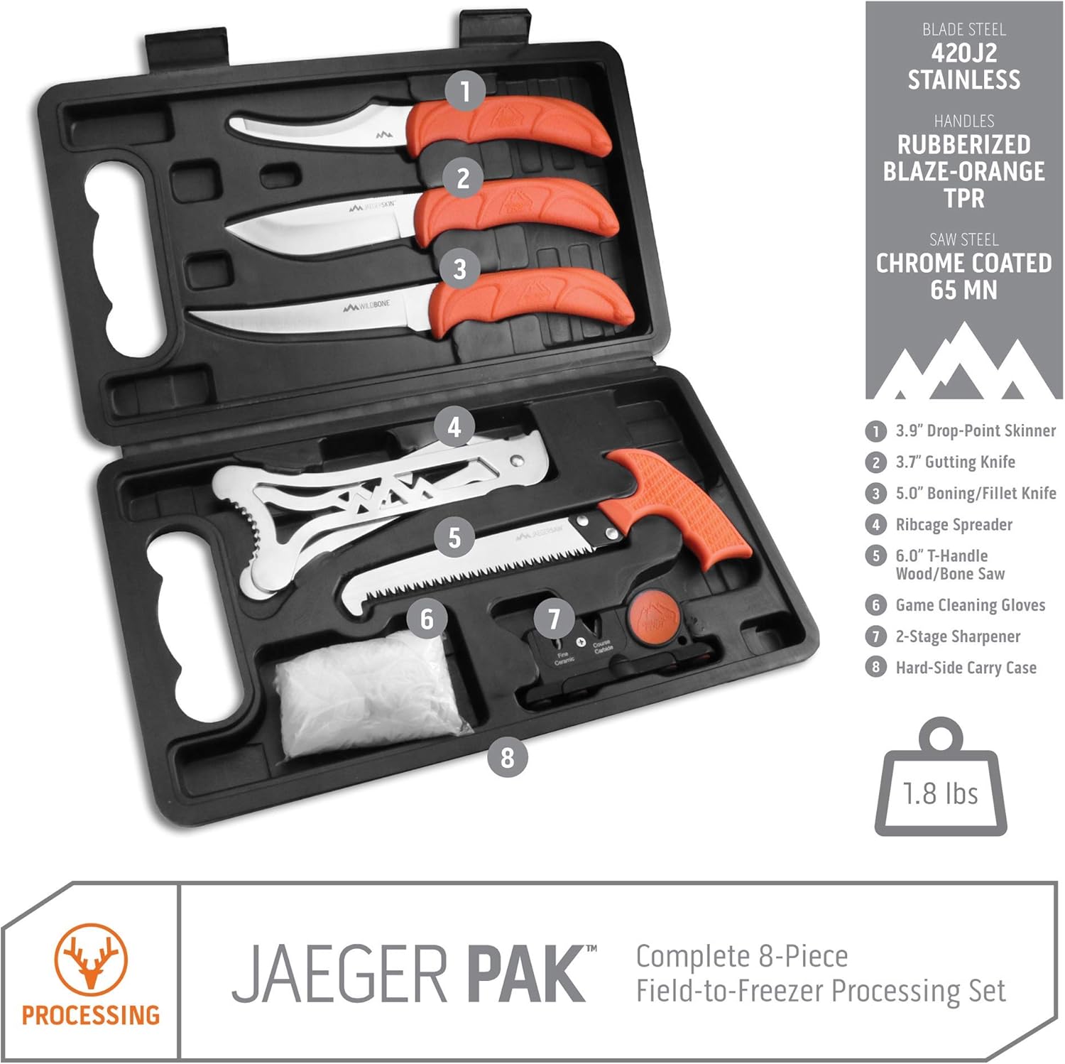 8-Piece Hunting Knife Set with Hard-Side Carry Case L815