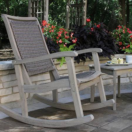 3-Piece Grey Eucalyptus Wicker Rocking Chair Set O39142