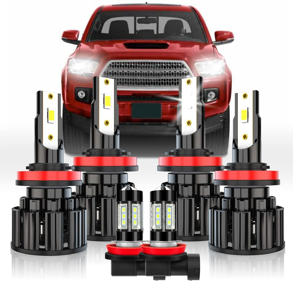 LED Headlight Bulbs Kit, H11 High Beam Low Beam Fog Light, 60W 10000LM 6000K White, IP67 Waterproof, Plug and Play, Pack of 6 D248654