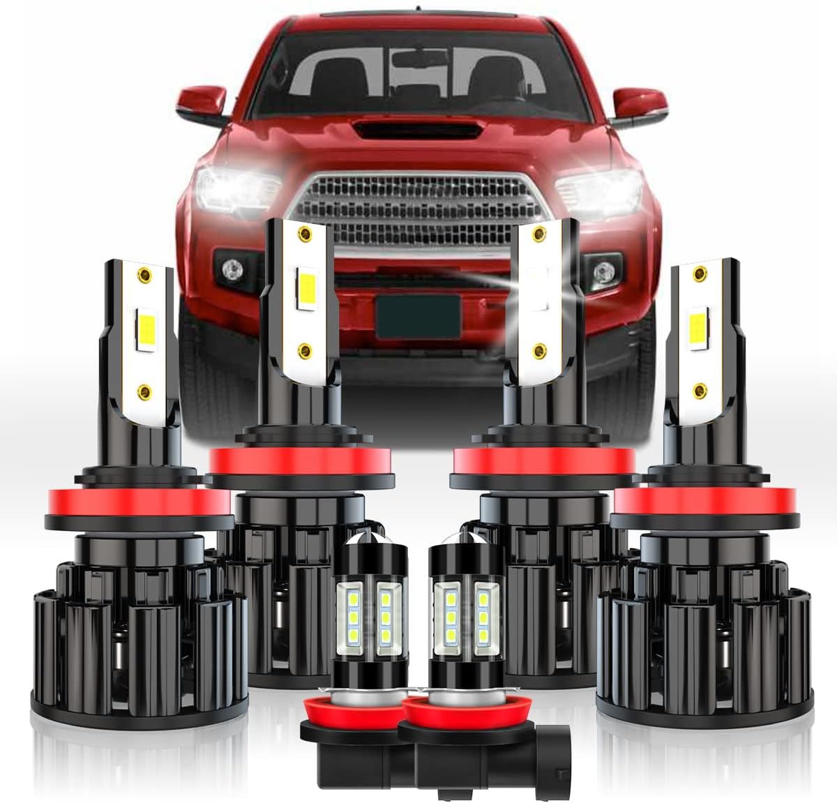 LED Headlight Bulbs Kit, H11 High Beam Low Beam Fog Light, 60W 10000LM 6000K White, IP67 Waterproof, Plug and Play, Pack of 6 D248654