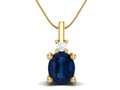 Oval Blue Sapphire 925 Sterling Silver Gold Vermeil Solitaire Necklace T132