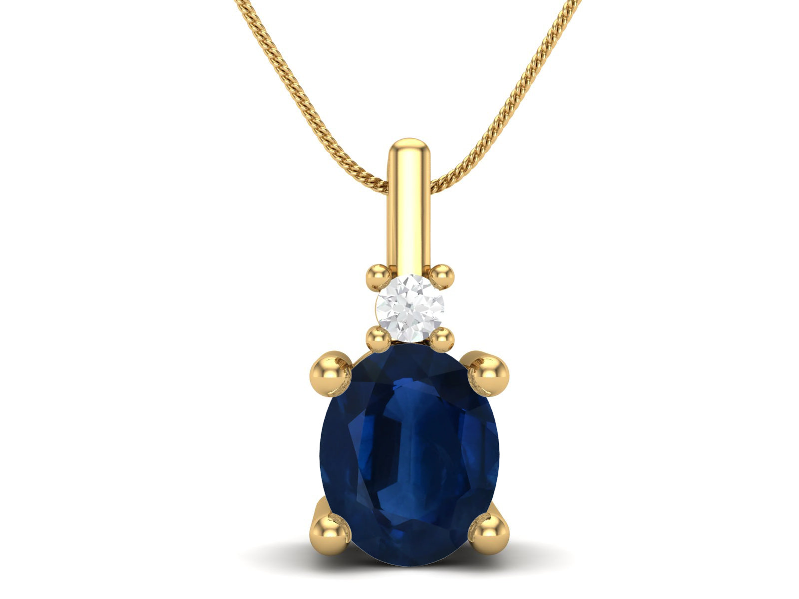 Oval Blue Sapphire 925 Sterling Silver Gold Vermeil Solitaire Necklace T132