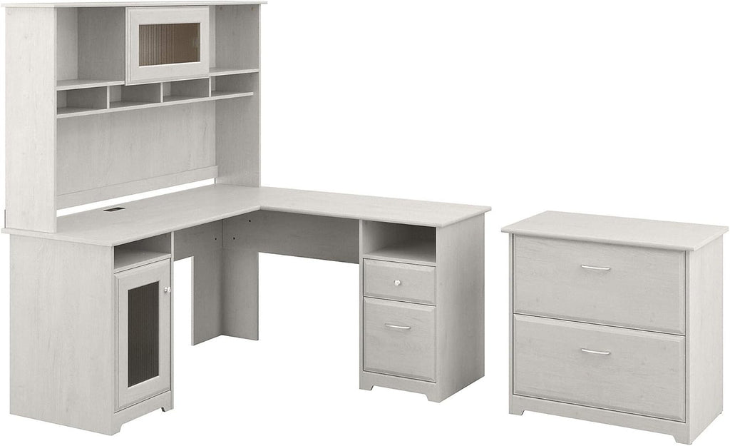 L Shaped Desk with Hutch and Lateral File Cabinet O399755