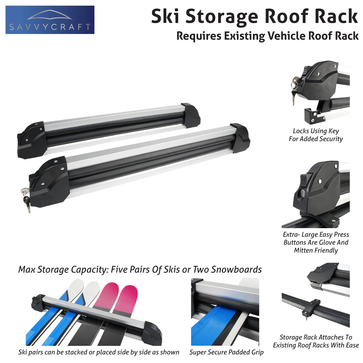 2PCS Universal Car Ski Snowboard Roof Racks Mount X90764