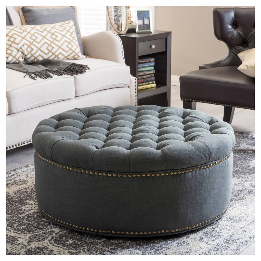 Grey Linen Tufted Ottoman X86551