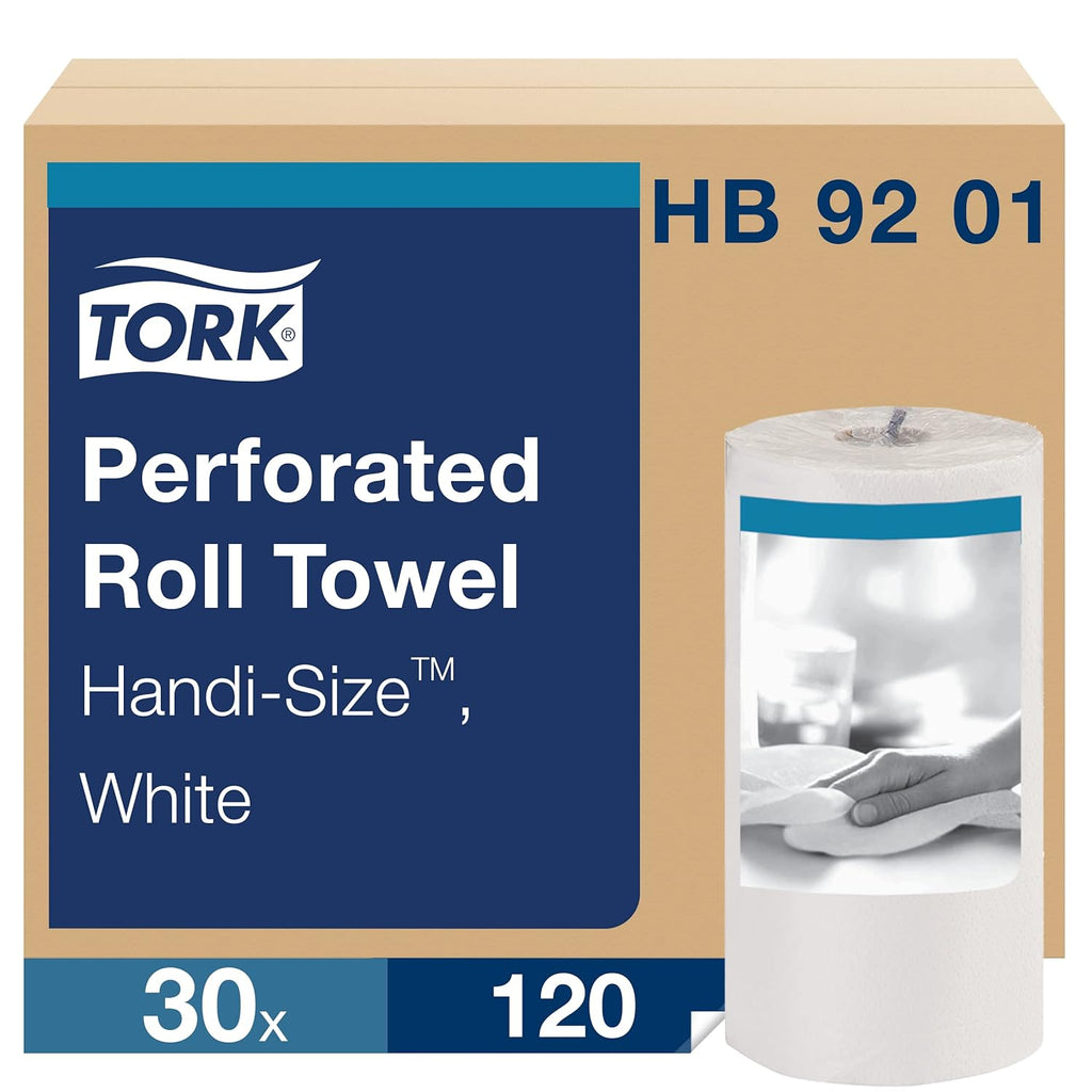 Perforated Paper Towel, White, 2-Ply, Case of 30 Rolls, 120 per Roll, 3,600 Towels Pack of 2 T412953