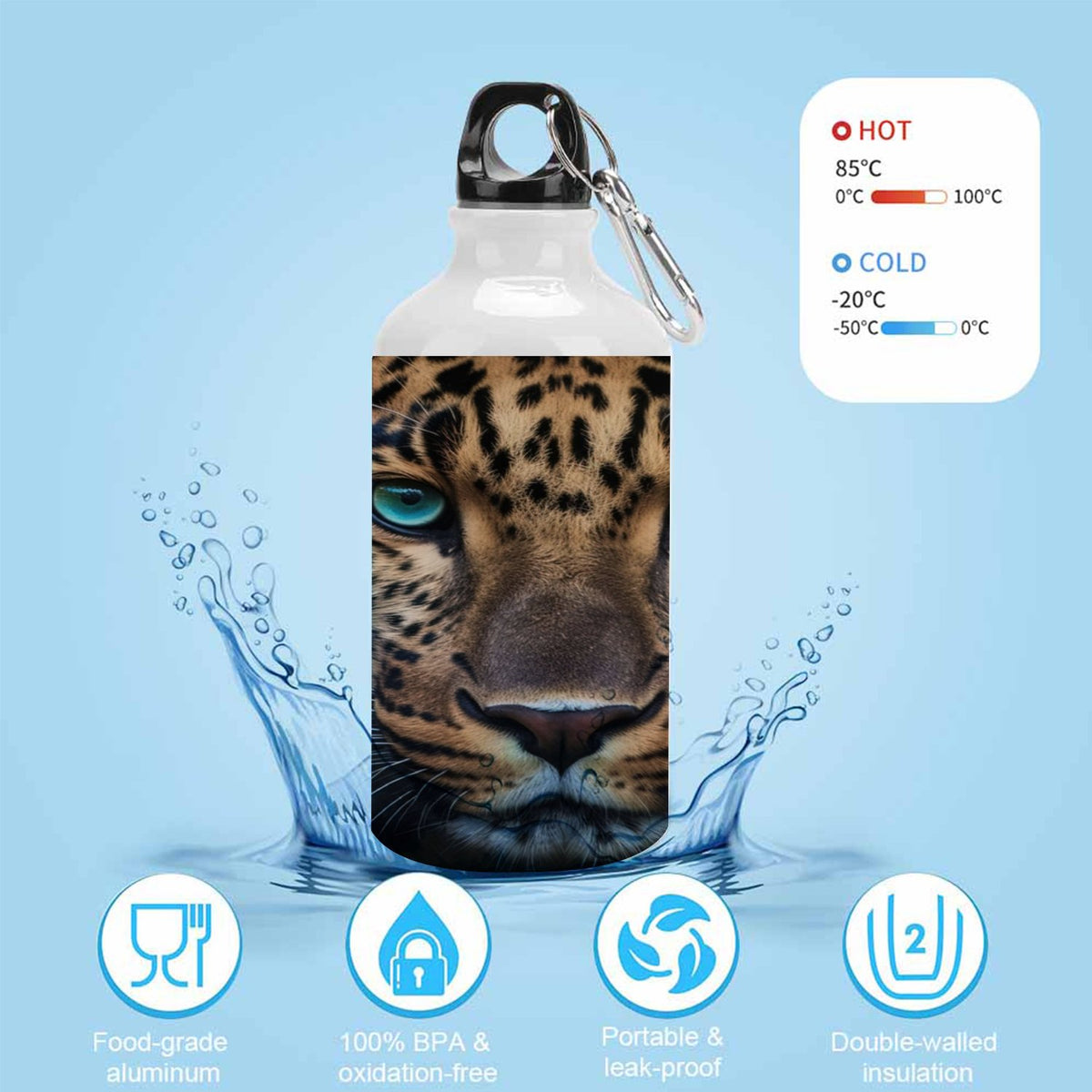 Gold Leopard 400ml Sport Aluminum Water Bottle with Twist Cap D7125