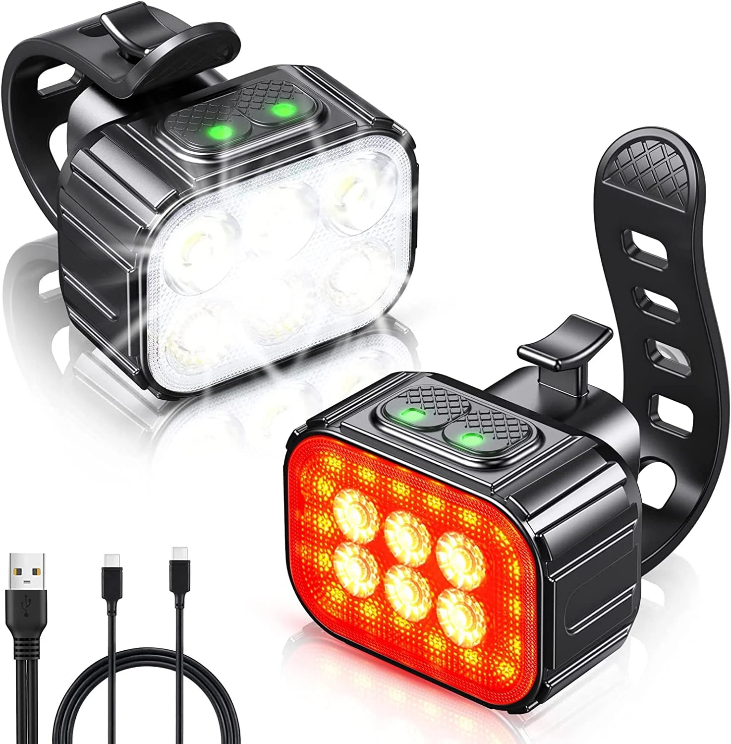 Rechargeable Bike Light Set with 6 Spot & Flood Beams, IP65 Waterproof F34187