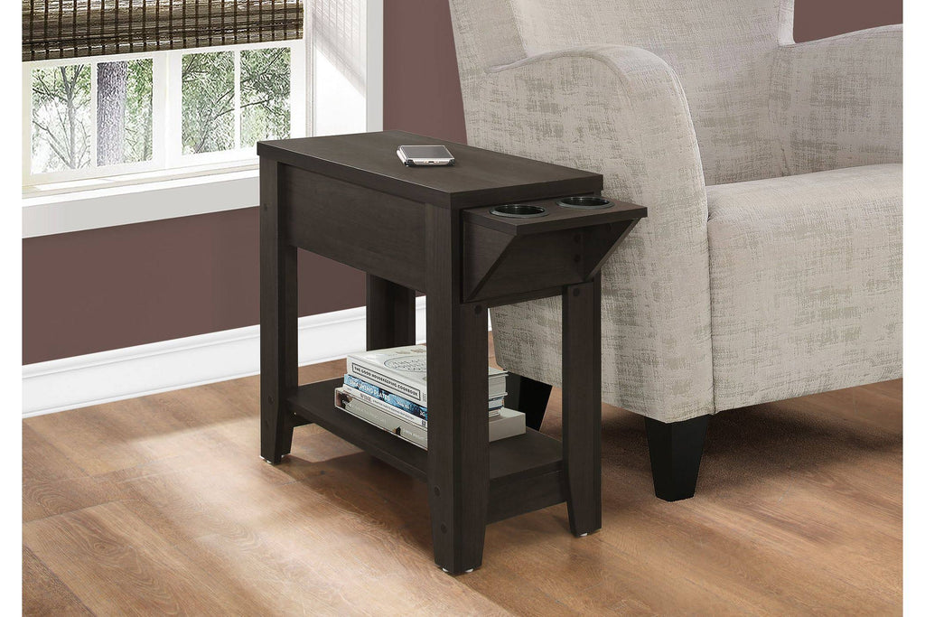 Cappuccino Accent Table with Glass Holder V3017