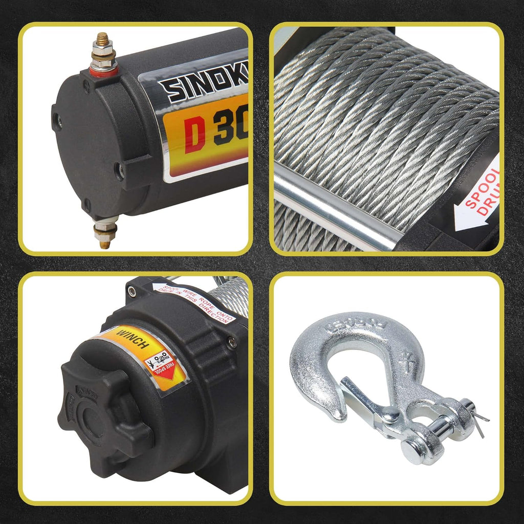12VDC 3000LB UTV ATV Winch with Steel Cable Electric Winch Kit with Wireless Remote Control C983