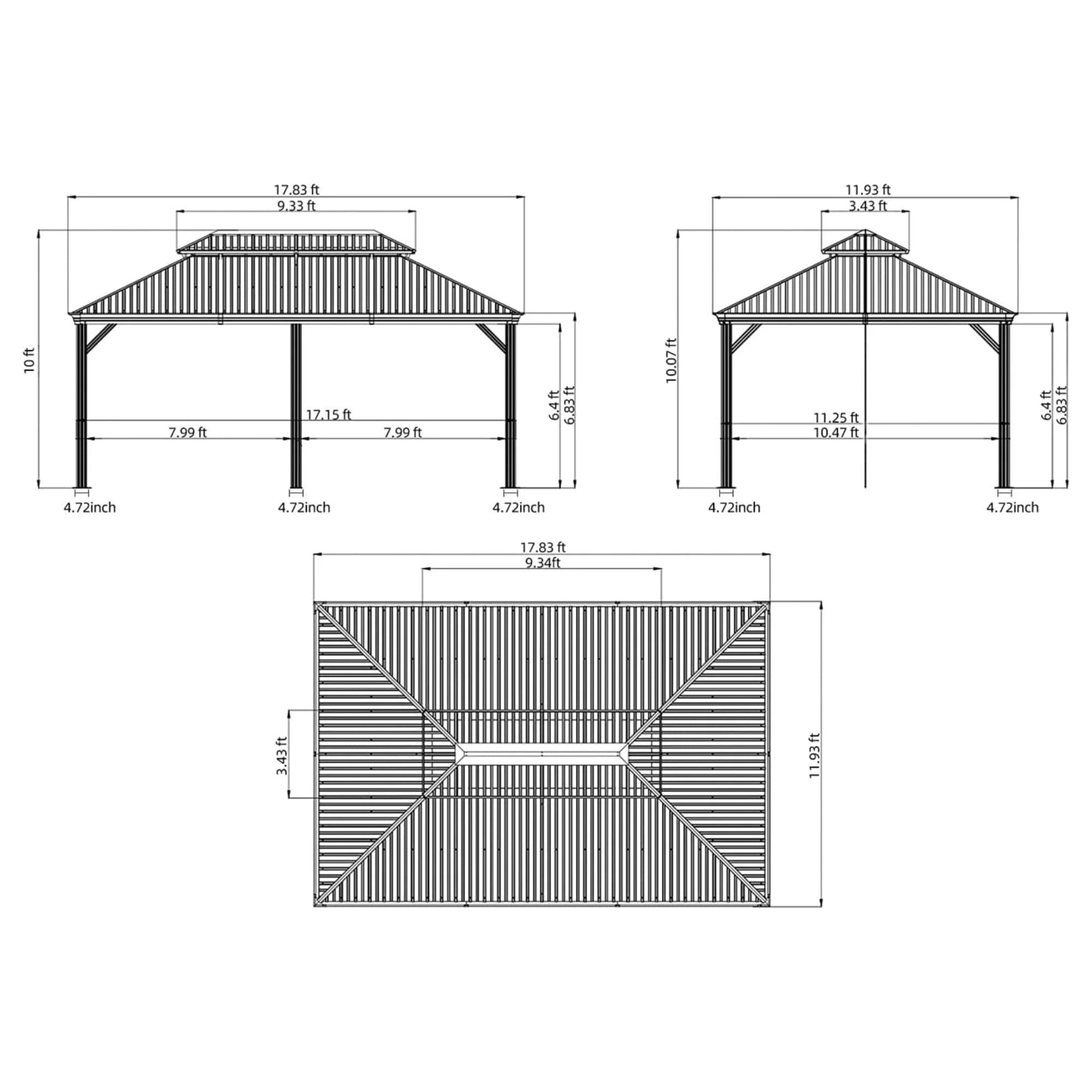 18ft x 12ft Outdoor Metal Gazebo with Bug Netting E828