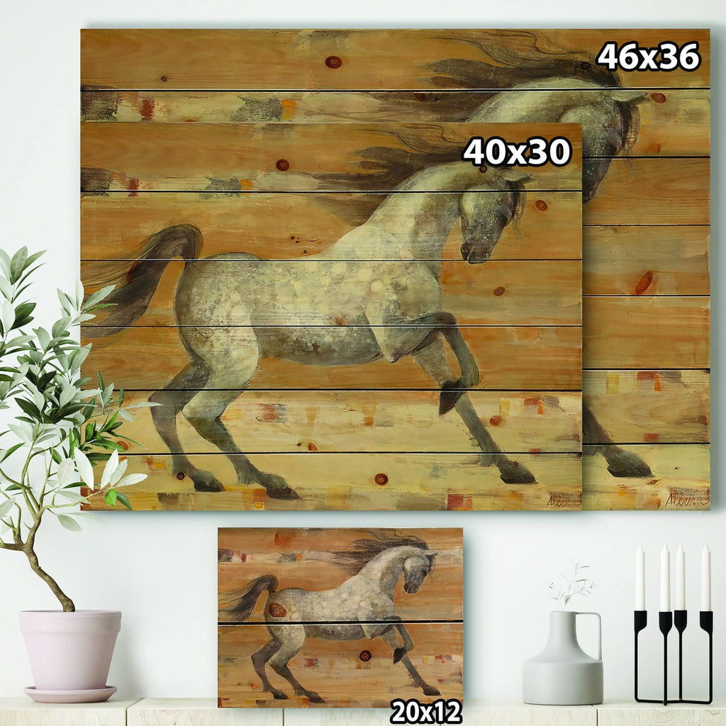 Brown Horse Print on Natural Pine Wood H934