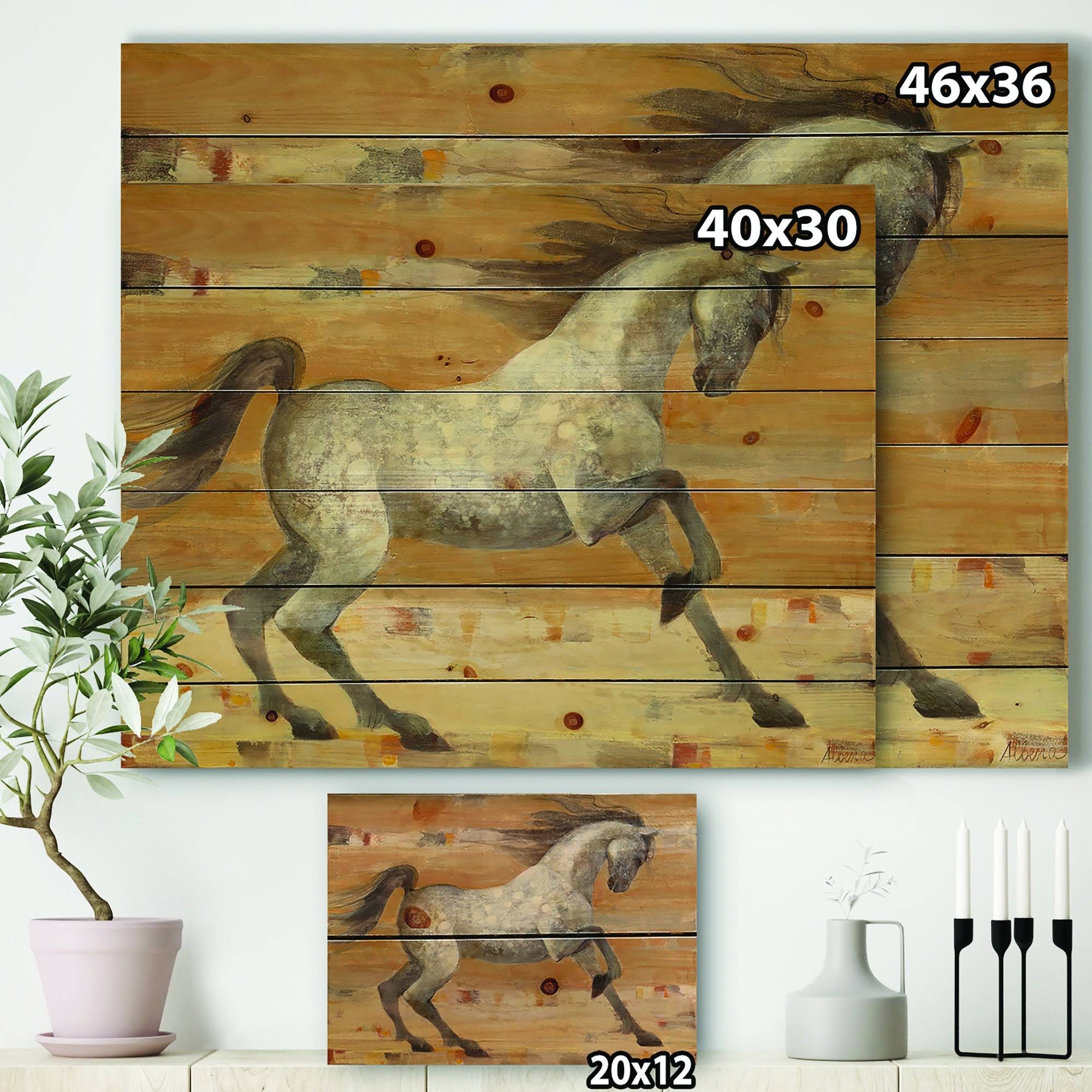 Brown Horse Print on Natural Pine Wood H934