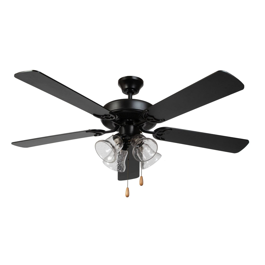 5 Blade Ceiling Fan in Black Finish with Clear Seedy Glass Q179
