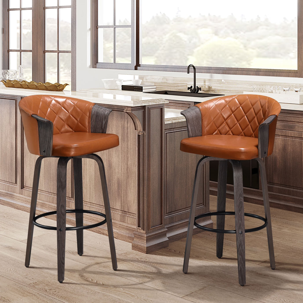 Set of 2 Faux Leather Swivel Bar Stools M906620
