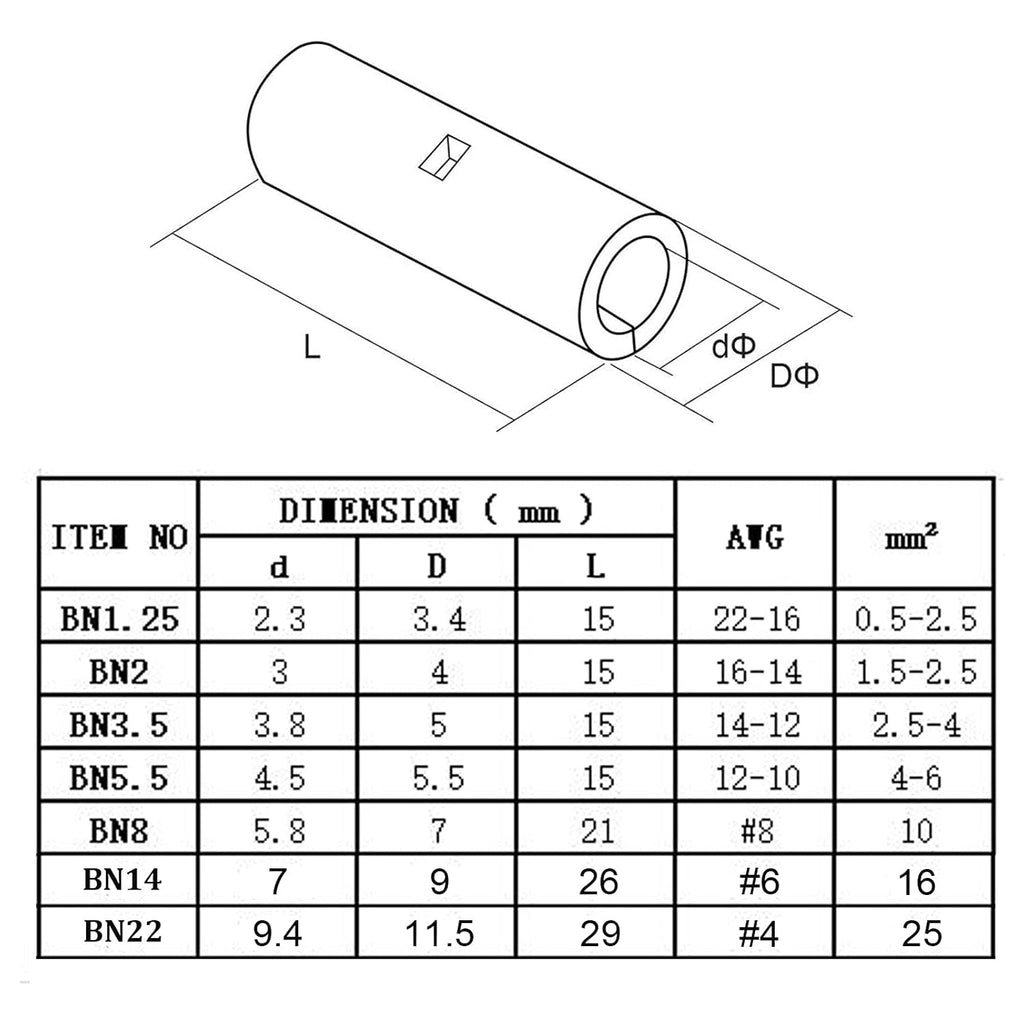 10Pcs Non Insulated Butt Connectors B823