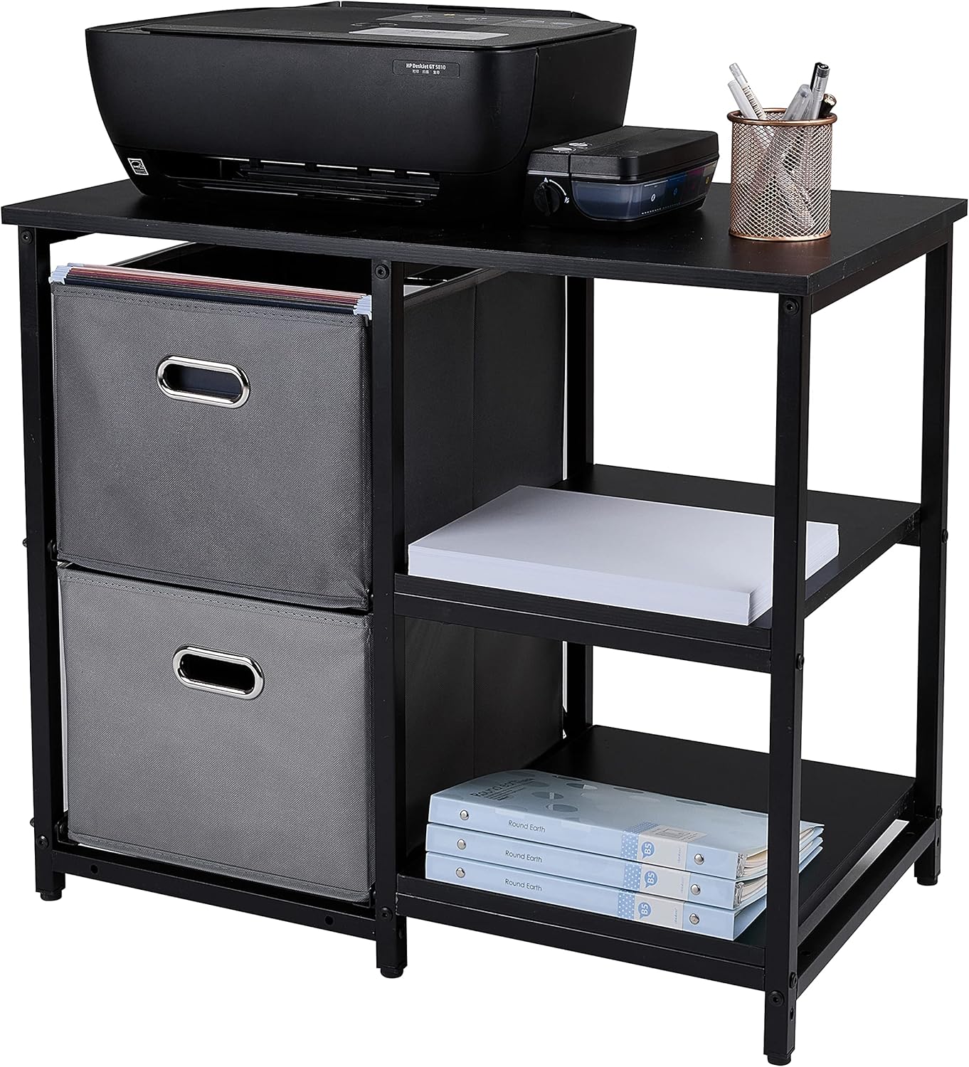 Black 2 Drawer Wooden Lateral File Cabinet with 2 Open Shelves H480