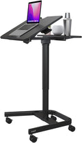47 Ambidextrous Mobile Standing Desk with Split Top Tilting Tray, Pneumatic Laptop Cart, Black Cart with Brake Casters Z4706