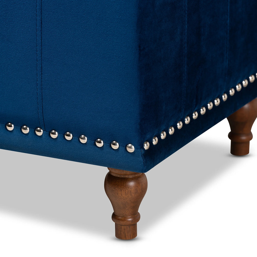 Navy Blue Velvet Button-Tufted Storage Ottoman Bench V6209
