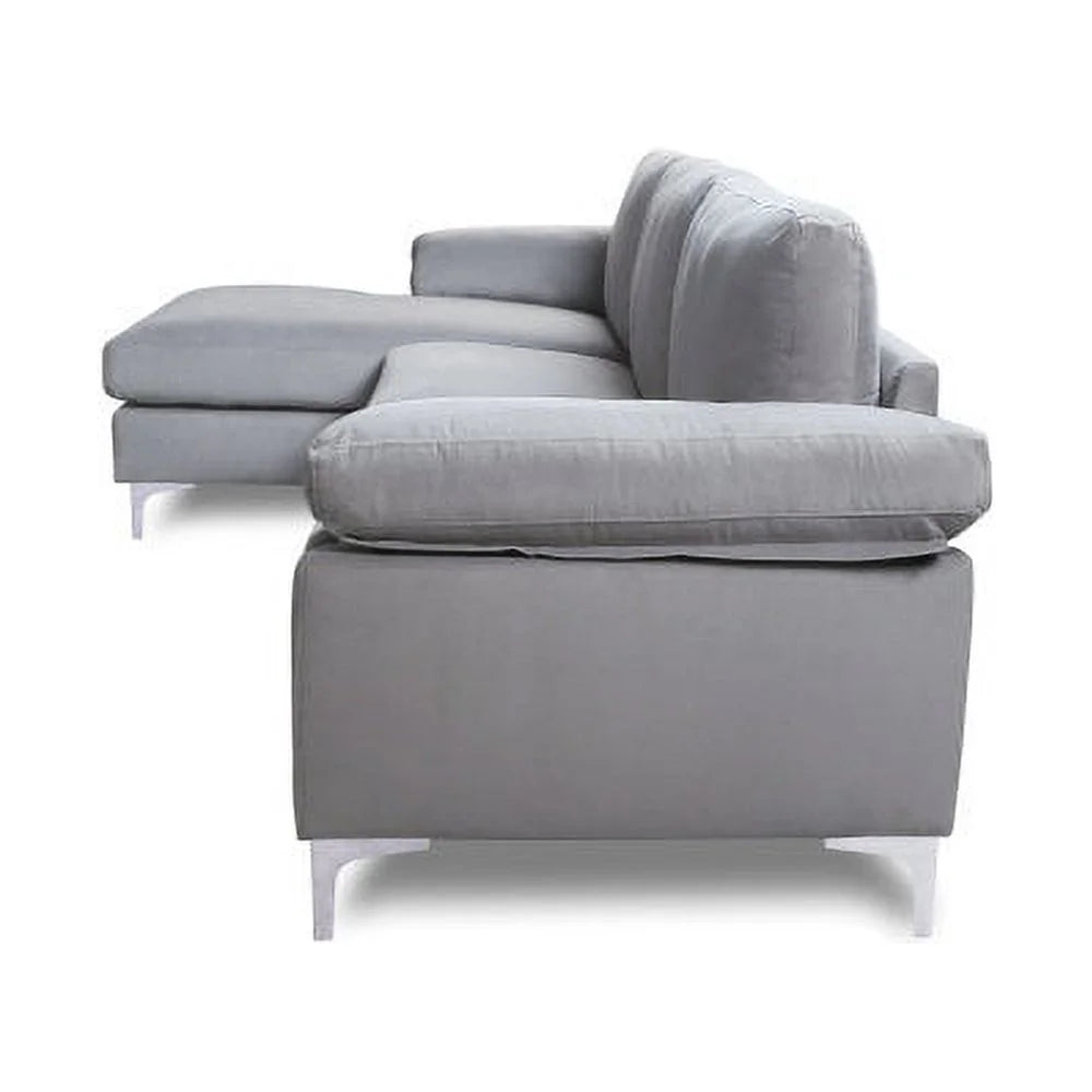 Light Gray Velvet L-Shaped Sectional Sofa with Metal Legs F63222