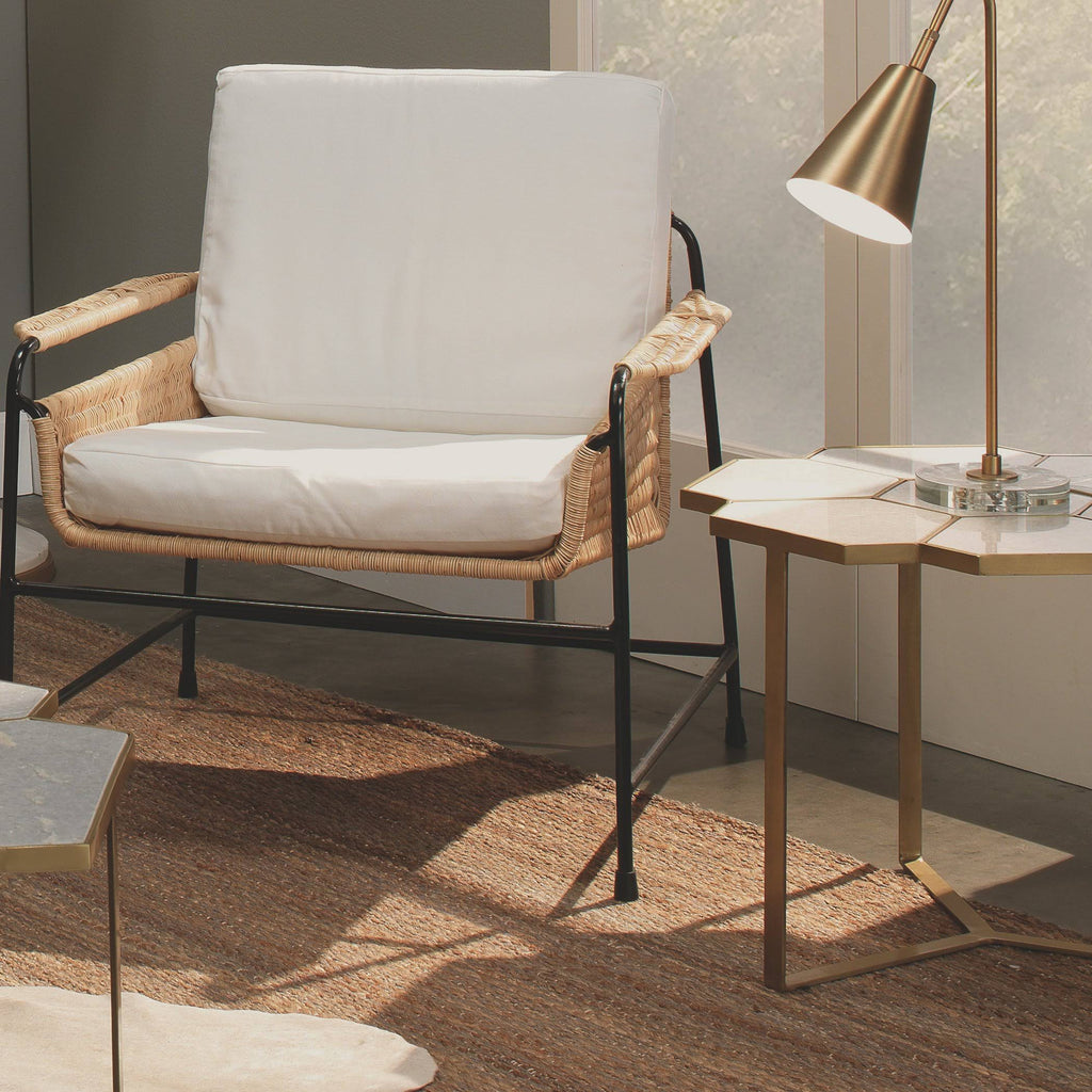 White Marble and Brass Metal Side Table Y672130