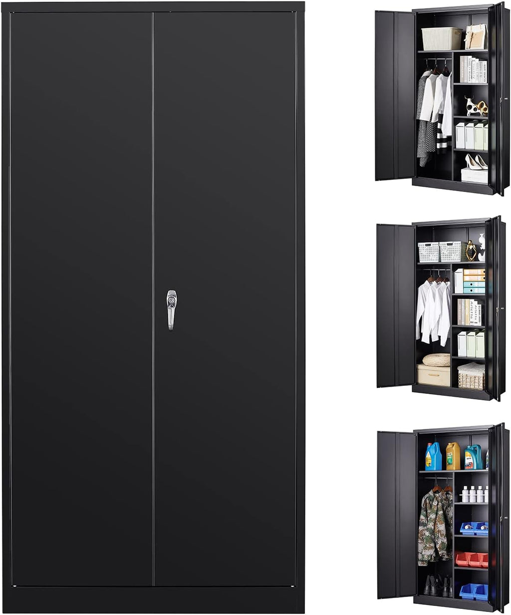 72" Tall Steel Storage Cabinet with Locking Door and 4 Adjustable Shelves (White) B665