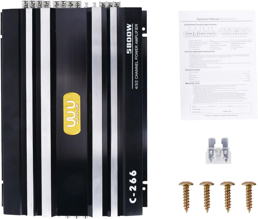 Car 4 Channel Power Amplifier Stereo Audio Amp 12V Pack of 2 C258145