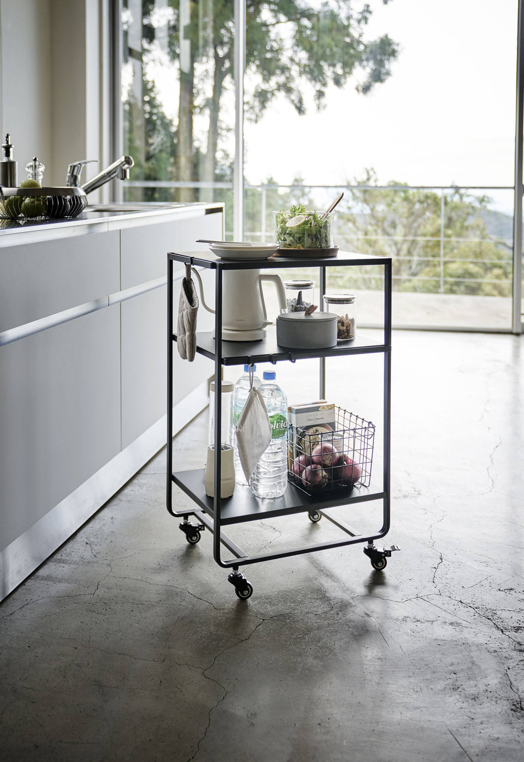 Black Steel Three-Tier Rolling Server Cart D162202
