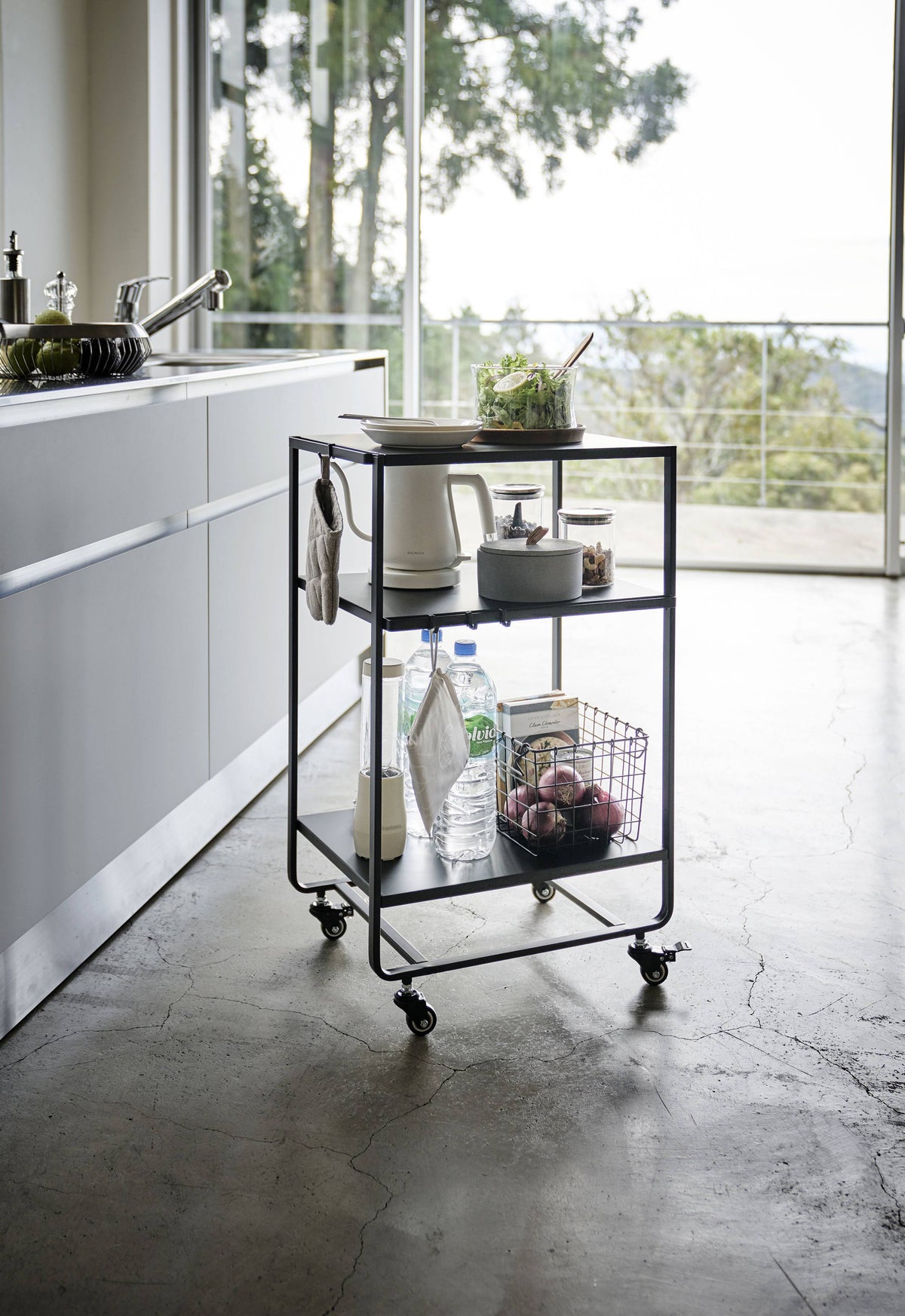 Black Steel Three-Tier Rolling Server Cart D162202