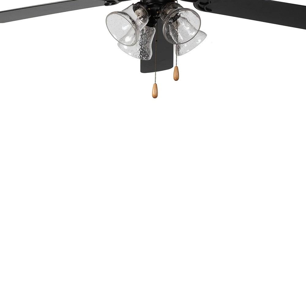 5 Blade Ceiling Fan in Black Finish with Clear Seedy Glass Q179