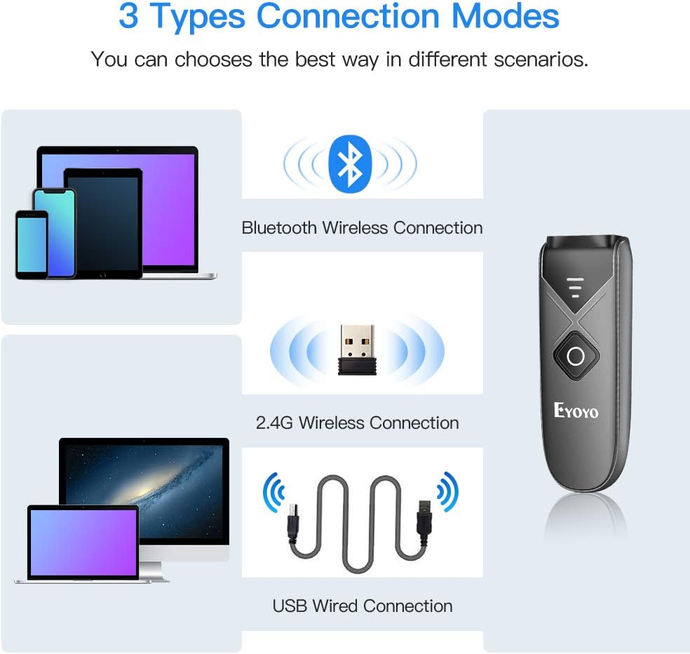 2.4G Wireless Bluetooth USB Barcode Scanner Pack of 2 O557376