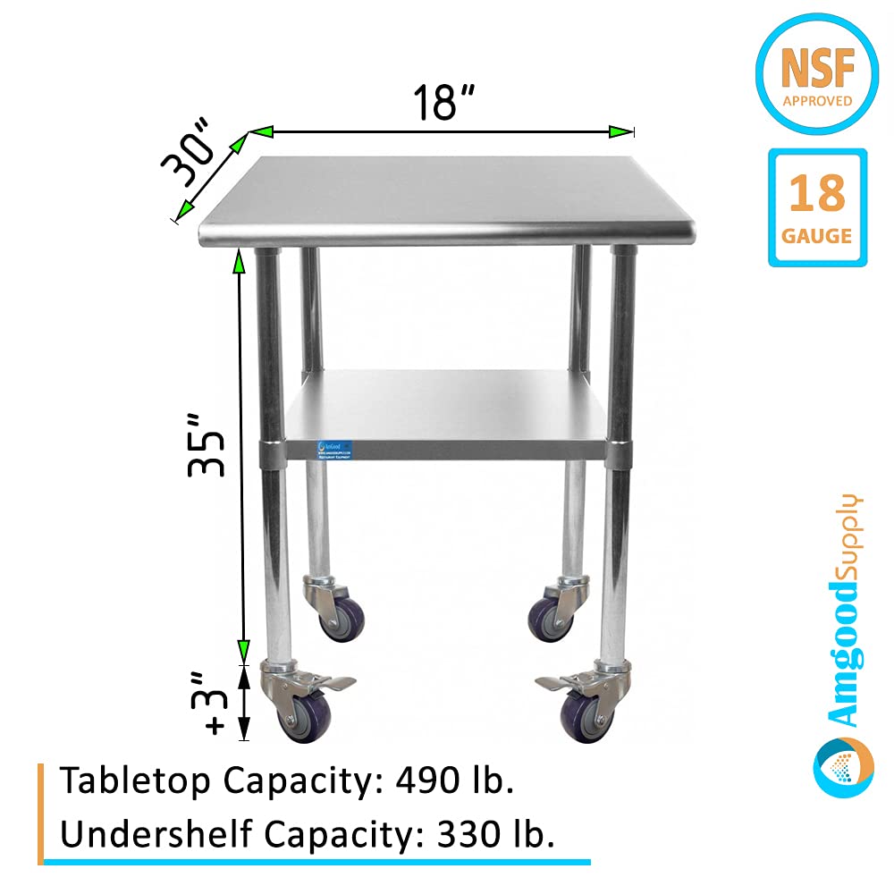 18 x 48 Stainless Steel Work Table with Casters T143917