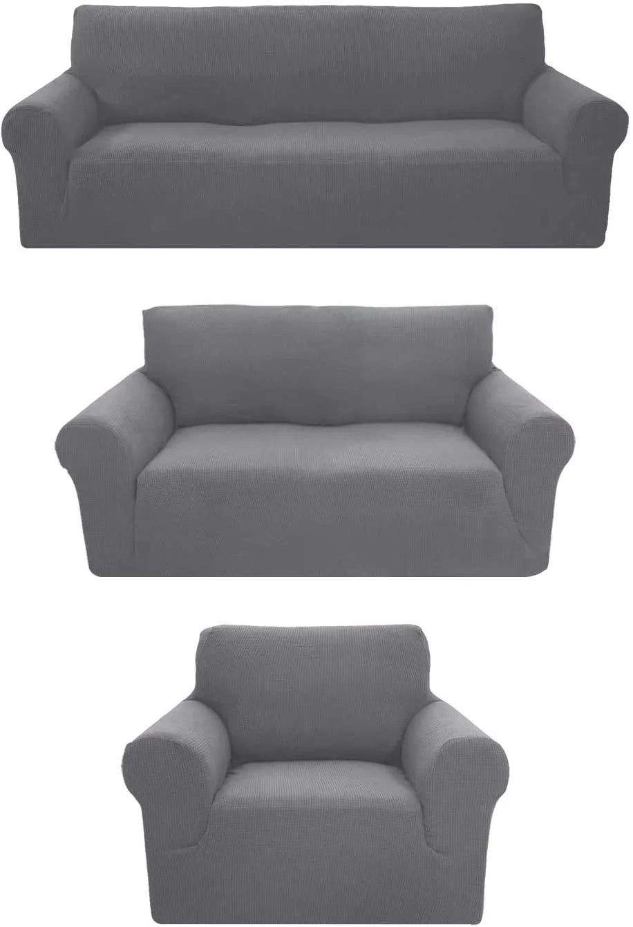 3-Piece Brushed Polyester Spandex SlipCover Set for Sofa Loveseat Couch Arm Chair, Light Gray H8223